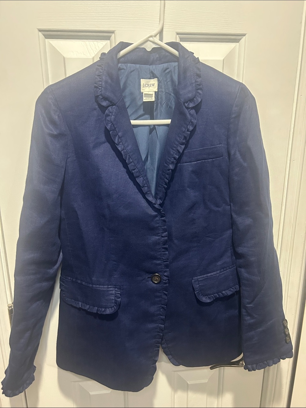 J. Crew Navy Ruffle-Trim Blazer